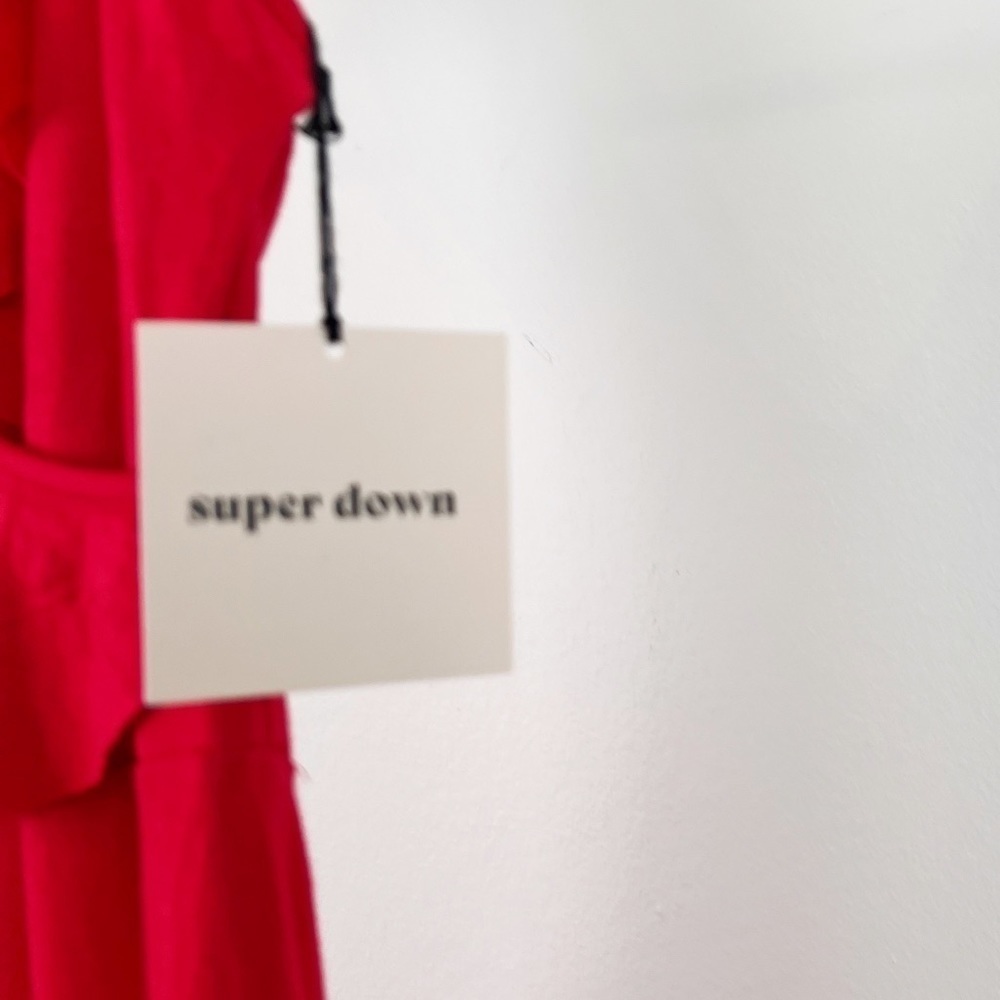 Nwt Superdown Flora Ruffle Cross Back Faux Wrap Bodycon Mini Dress In Red — image 4 of 6